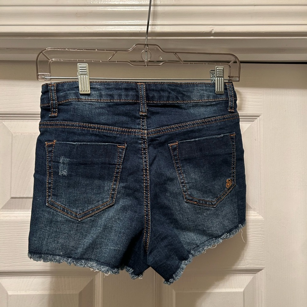 Indigo Rein Jean Shorts with White Floral Accents - Picture 3 of 3